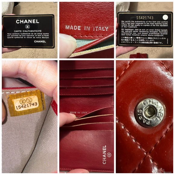 AUTHENTIC CHANEL Red Matelasse Patent Leather Interlocking C CC Quilted Wallet - Picture 9 of 16